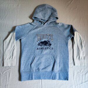Roots Kids Athletics hoodie boys size XL blue and grey graphic design